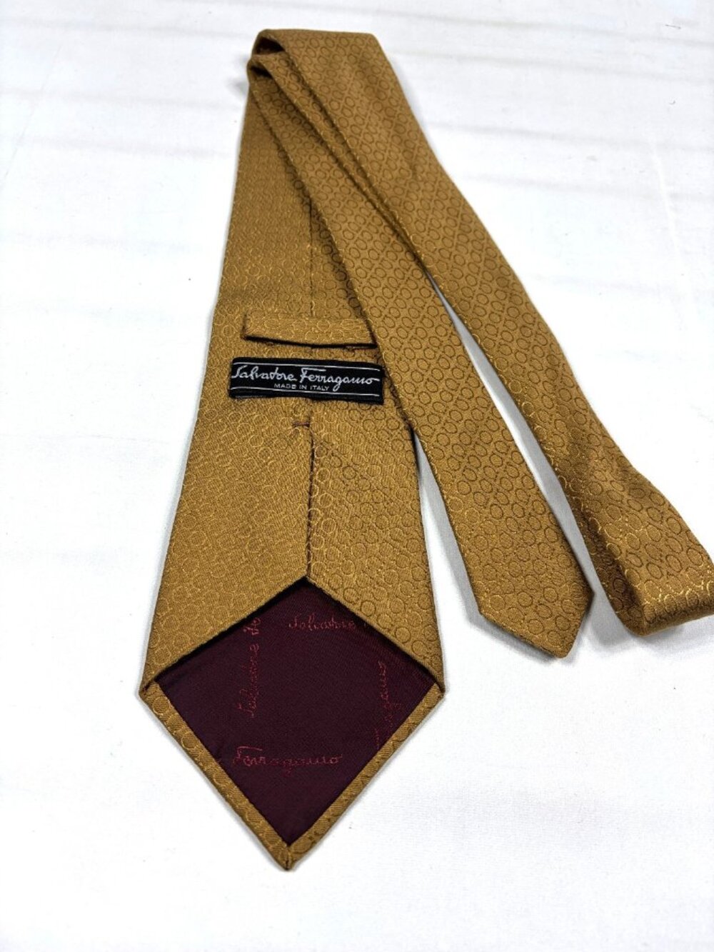 Vintage 90s Salvatore Ferragamo Silk Tie Gold Gancini Monogram Italy Old Money - Picture 2 of 7